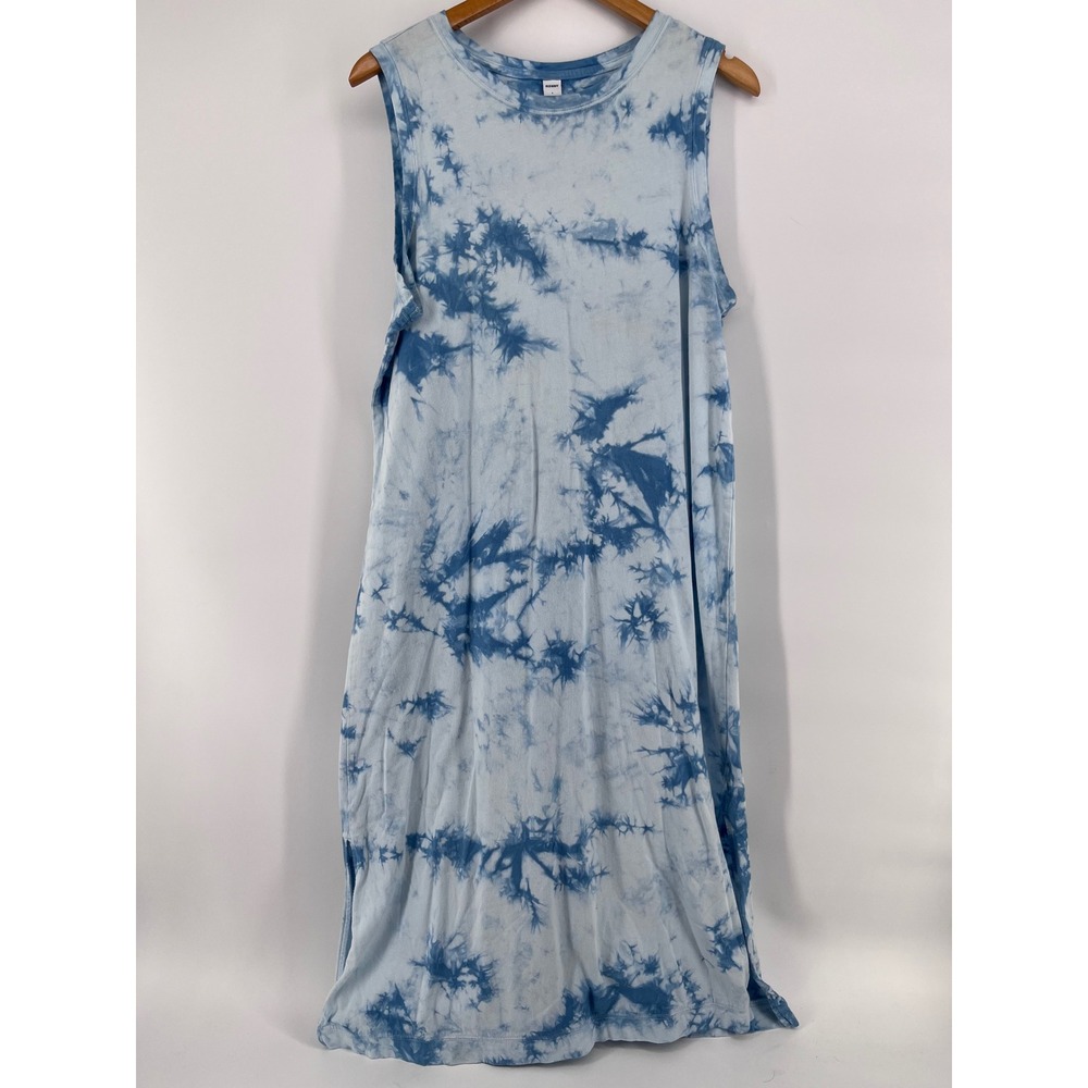 Old Navy Womens Blue Tie Dye Sleeveless Cotton Midi Tank Dress Size L Artsy Twee